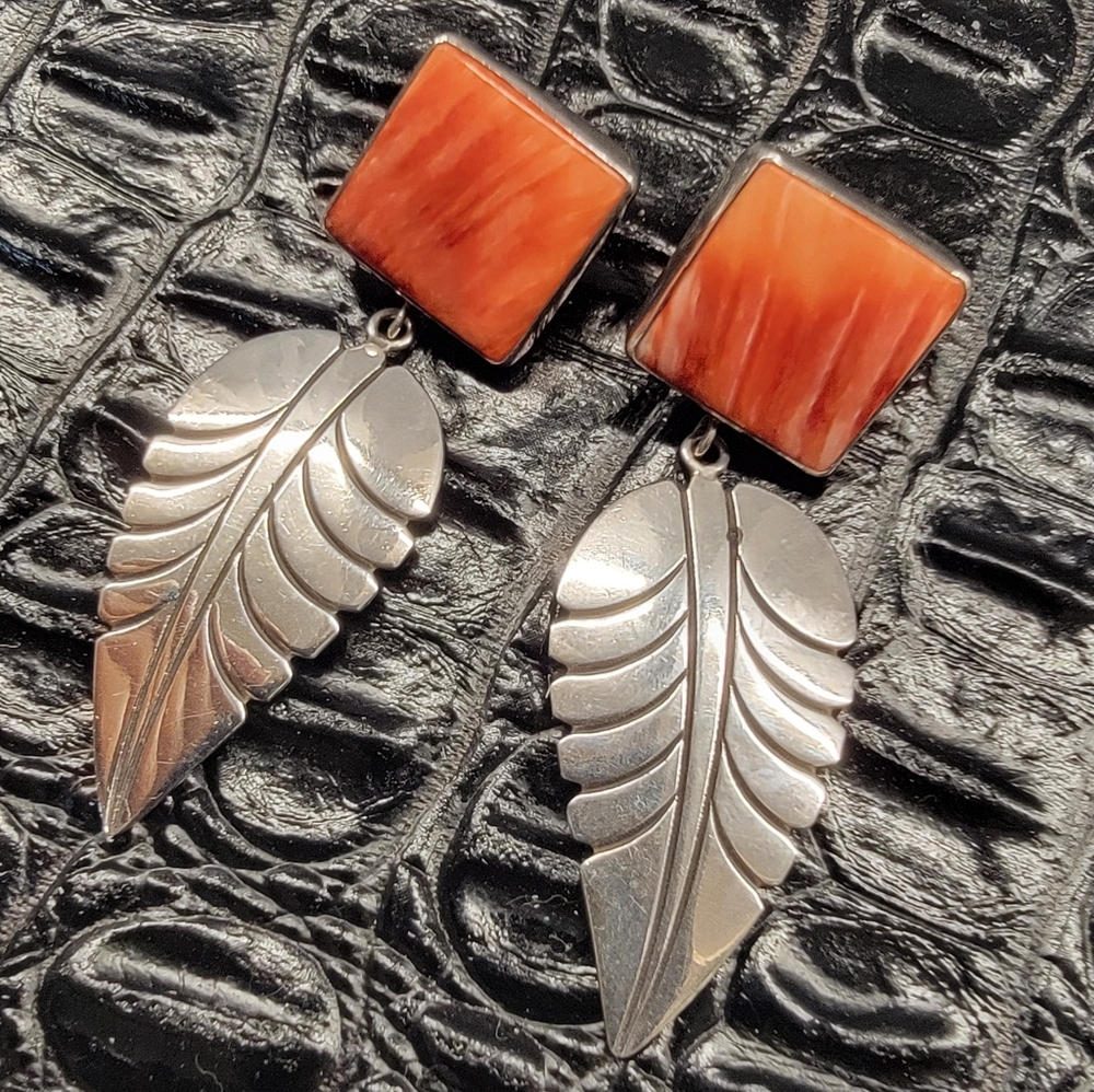 Sally Yazzie Sterling Silver Leaf Earrings